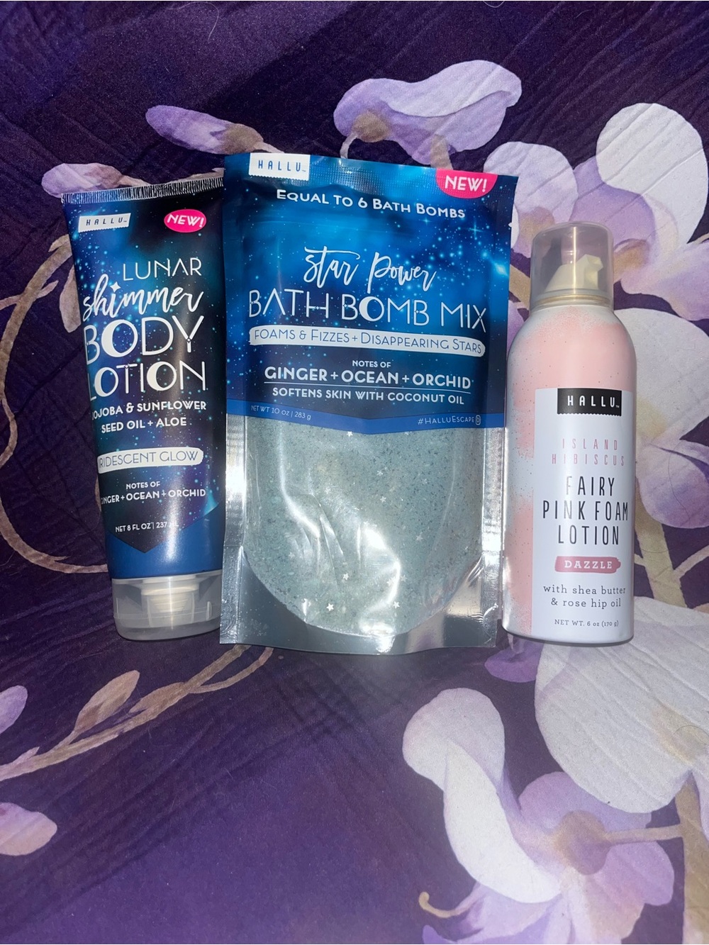 Hallu Star Power Bath Bomb Mix shimmer lotion set of 3
